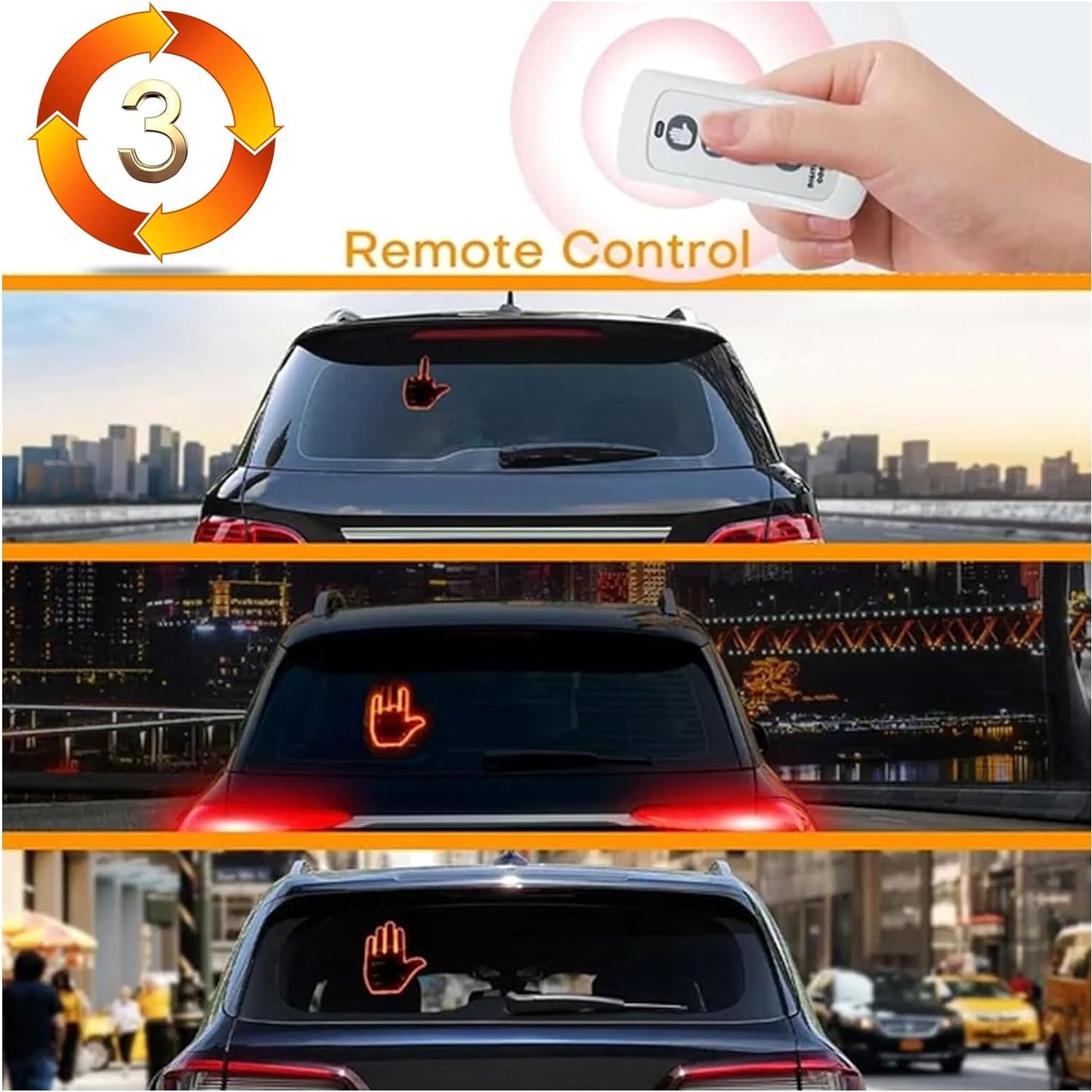 Remote Funny Car Finger Light, 3 Modes LED Warning Safety Finger Sign