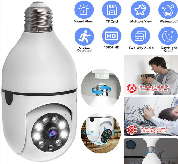 5G Wifi 1080P Light Bulb Camera Two-Way Audio Nigh