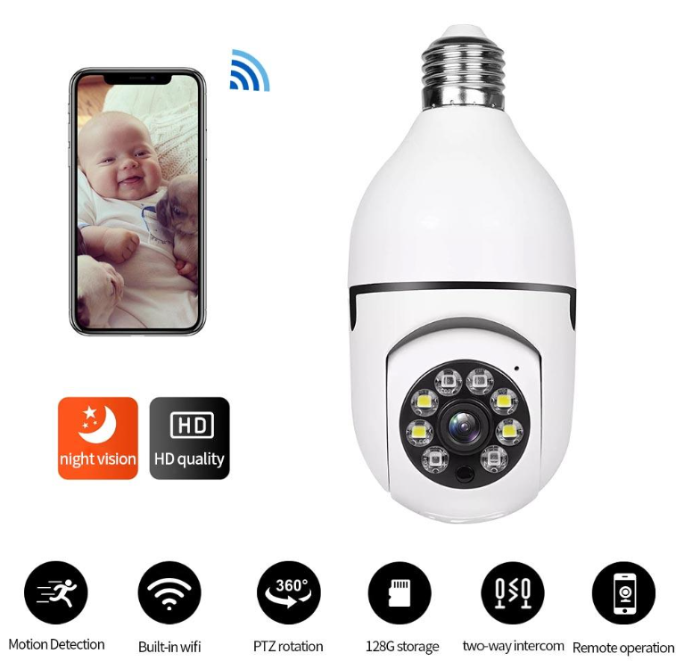 5G Wifi 1080P Light Bulb Camera Two-Way Audio Nigh