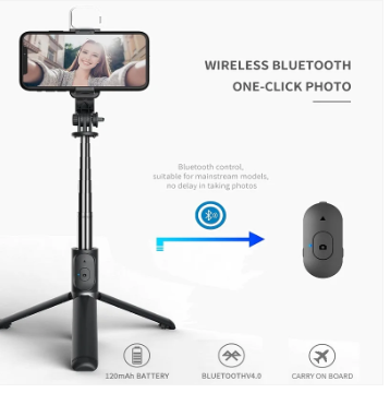 Foldable Selfie Stick Tripod with Bluetooth & Light