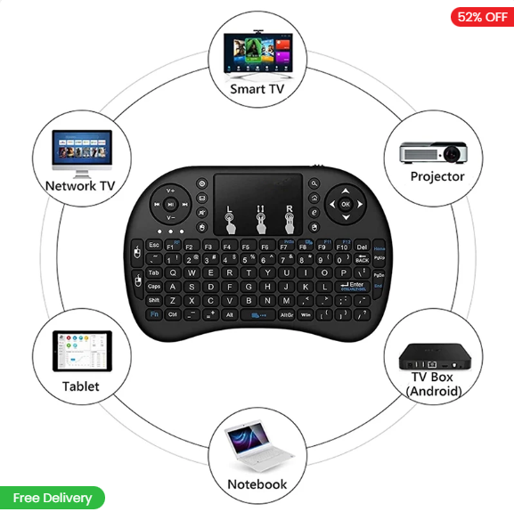 Wireless Air Mouse Keyboard with Touchpad Function for Smart TV/ TvBox / Android Box / Computer / TV