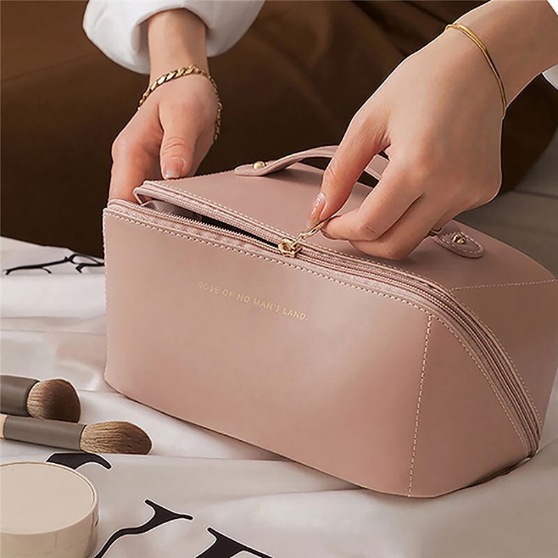 Cosmetic Bag Portable Leather Makeup Pouch Women Waterproof Bathroom Washbag