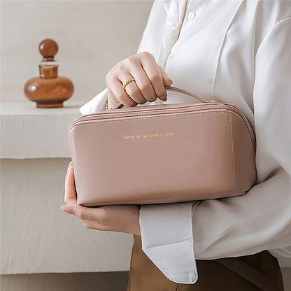 Cosmetic Bag Portable Leather Makeup Pouch Women Waterproof Bathroom Washbag