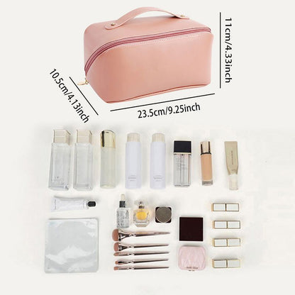 Cosmetic Bag Portable Leather Makeup Pouch Women Waterproof Bathroom Washbag