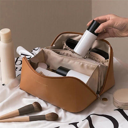 Cosmetic Bag Portable Leather Makeup Pouch Women Waterproof Bathroom Washbag